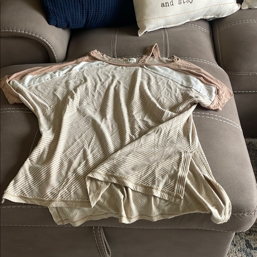 BKE Cream Asymmetrical Polo Tee